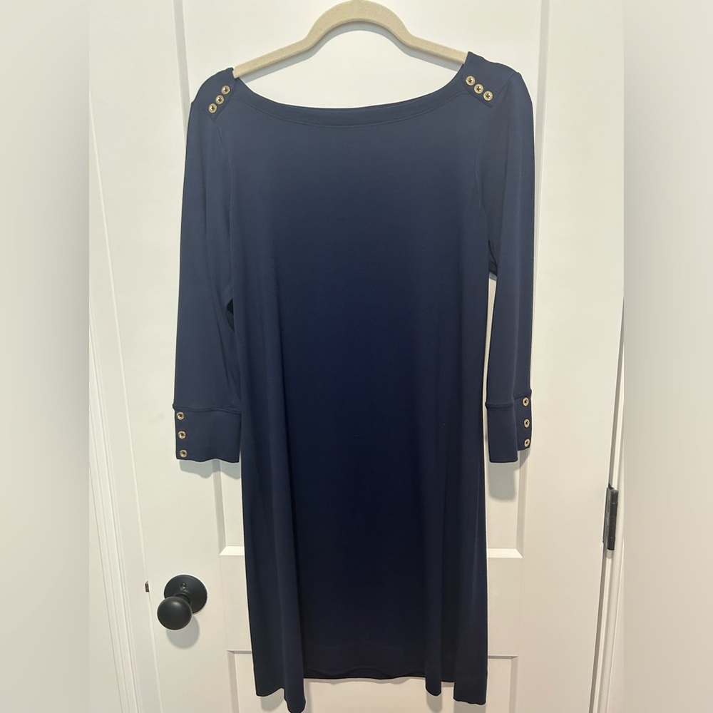 Lilly Pulitzer Sophie dress. Navy blue 3/4 sleeve above the knee. Worn once.